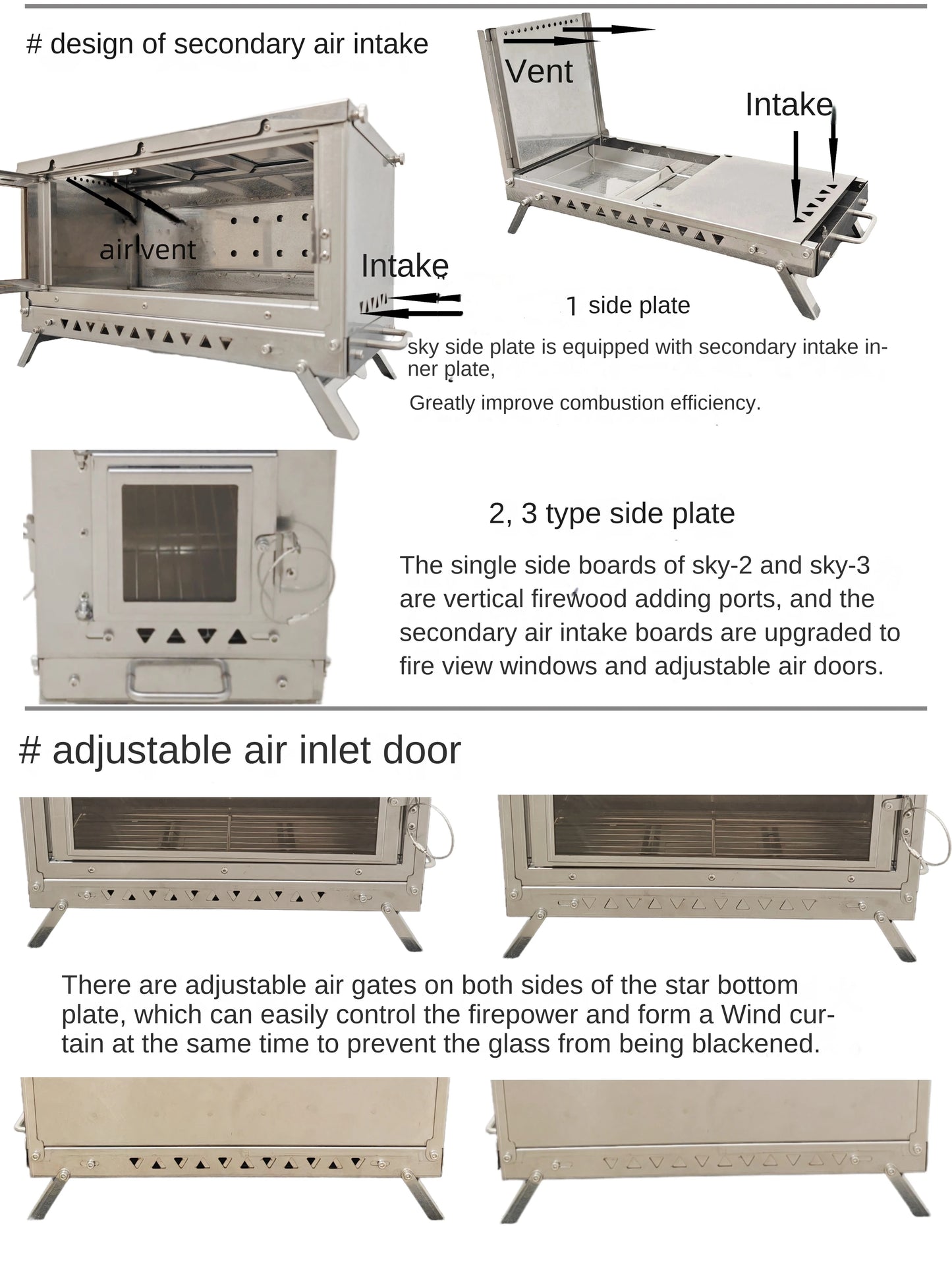 WT-Sky-430 Folding Fireplace Multifunctional Wood Stove Secondary Air Intake Outdoor Camping Heating Stove