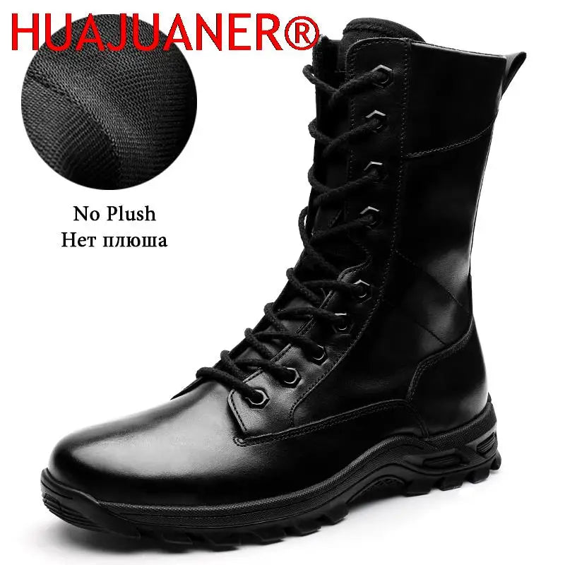Genuine Leather Ankle Boots Men Outdoor Leather Winter Fur Warm Man Boots Army Hunting Boots for Men Shoes Casual Black Boots