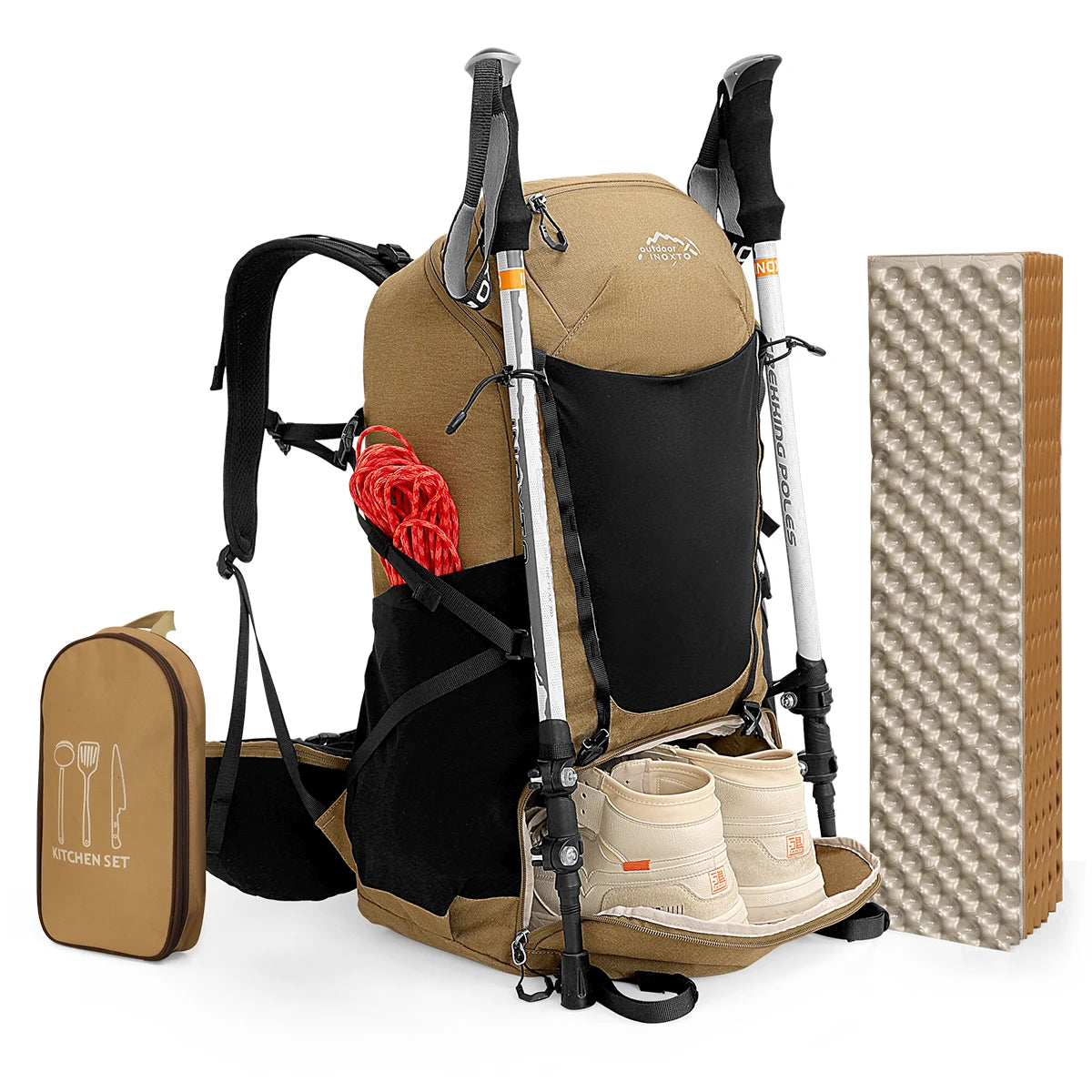 Internal frame waterproof hiking camping backpack with rain cover, large lightweight travel day backpack for climbing