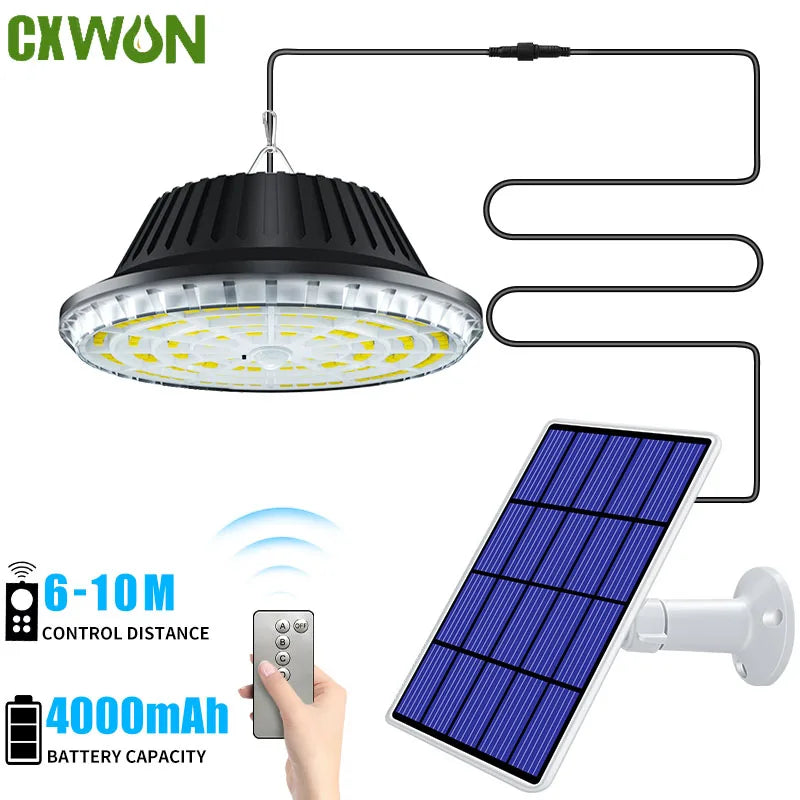 Solar Pendant Light with Motion Detector Outdoor 5M Cord Detached Indoor Waterproof Solar Shed Light for Garage Spotlights