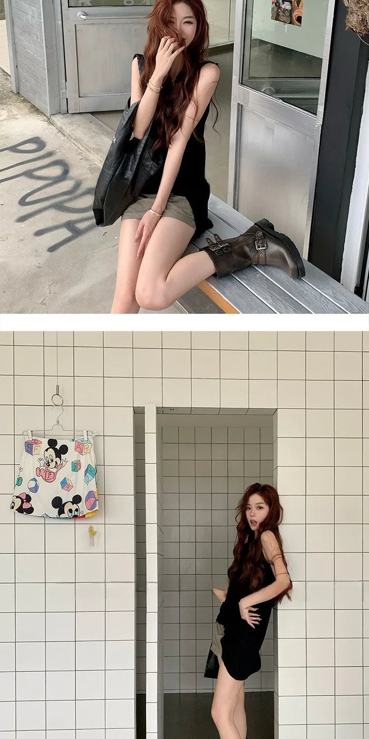 Spring and Autumn Women Boots Retro Platform Boots 2024 Round Toe Solid Color Low Heel Short Buckle Casual Women's Fashion Boots