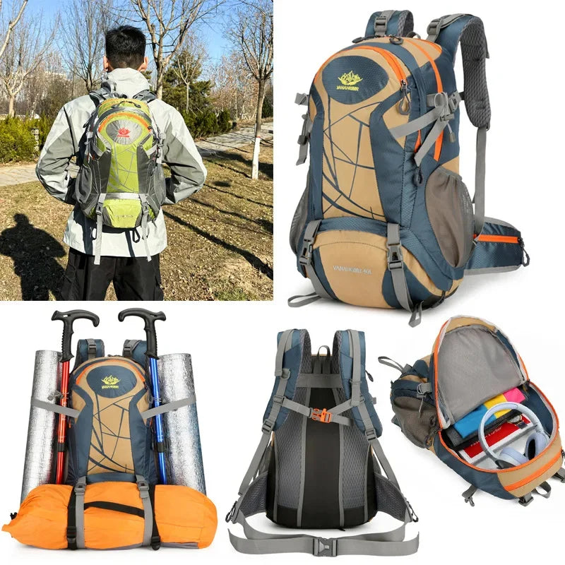 Mountaineering backpack 40 liters men's and women's outdoor sports bag waterproof camping hiking rain