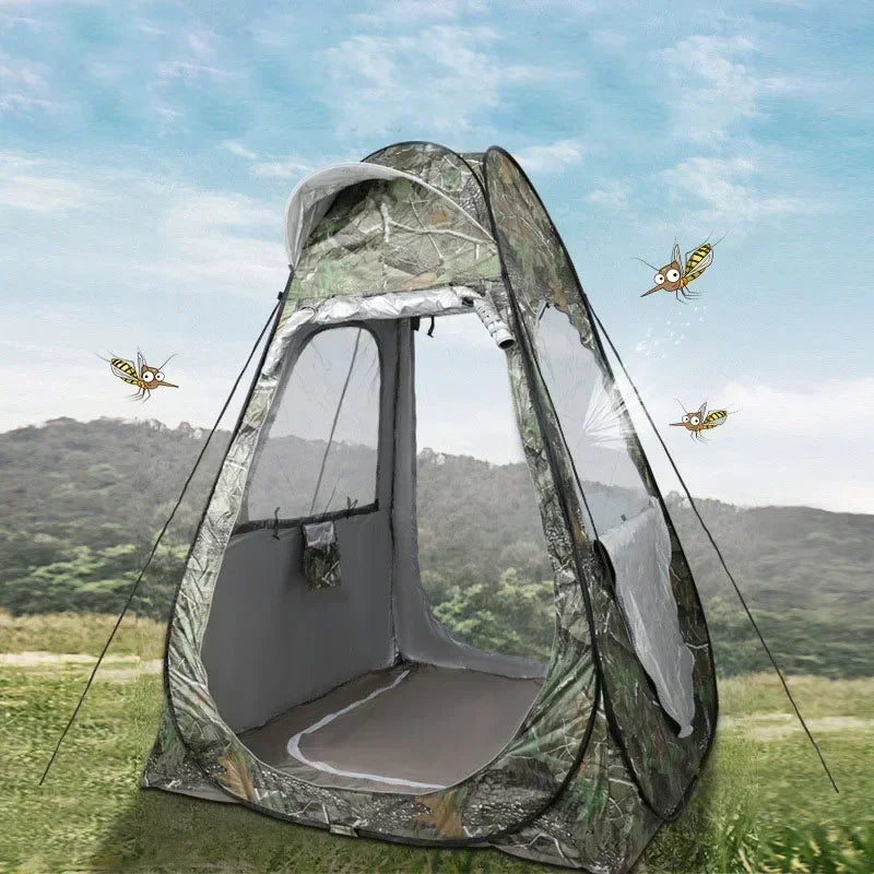 1-2Person Camouflage Ice Fishing Tent Anti-Mosquito  Rain-Proof Sunscreen Double Doors  2 Windows Pop-Up Quick Open150x150x190cm