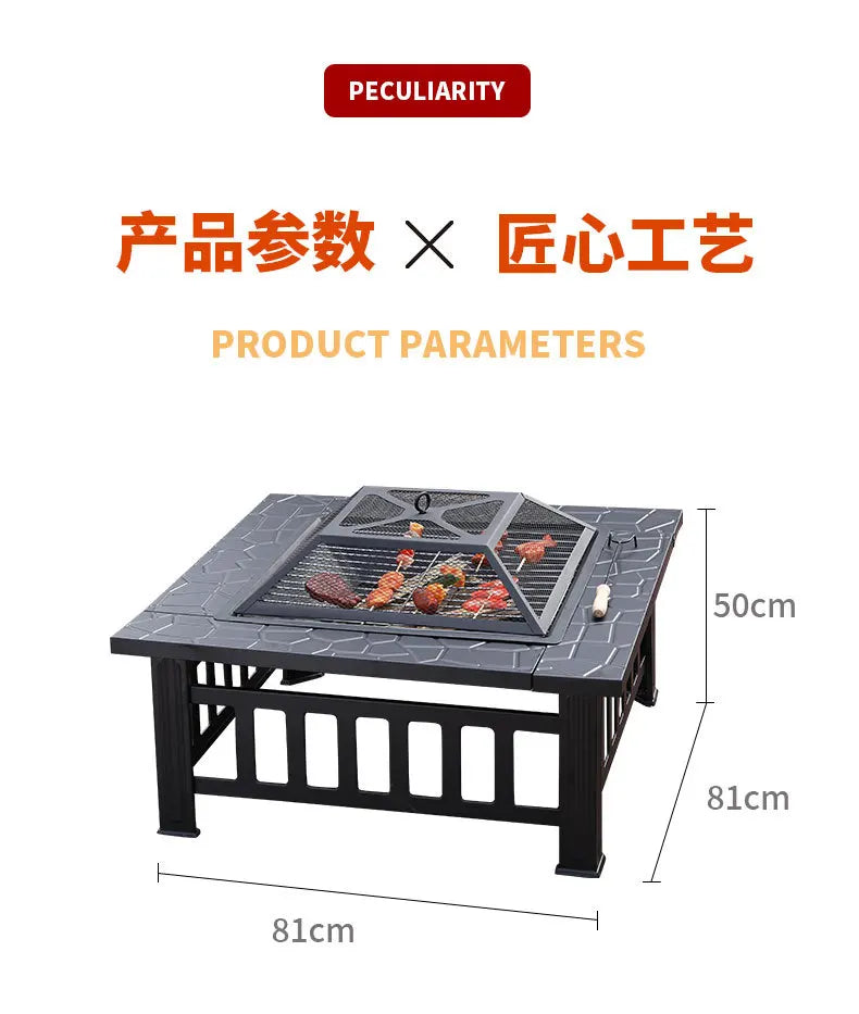 BBQ Grill Table Outdoor Garden Furniture Charcoal Heating Grill Patio Furniture Brazier