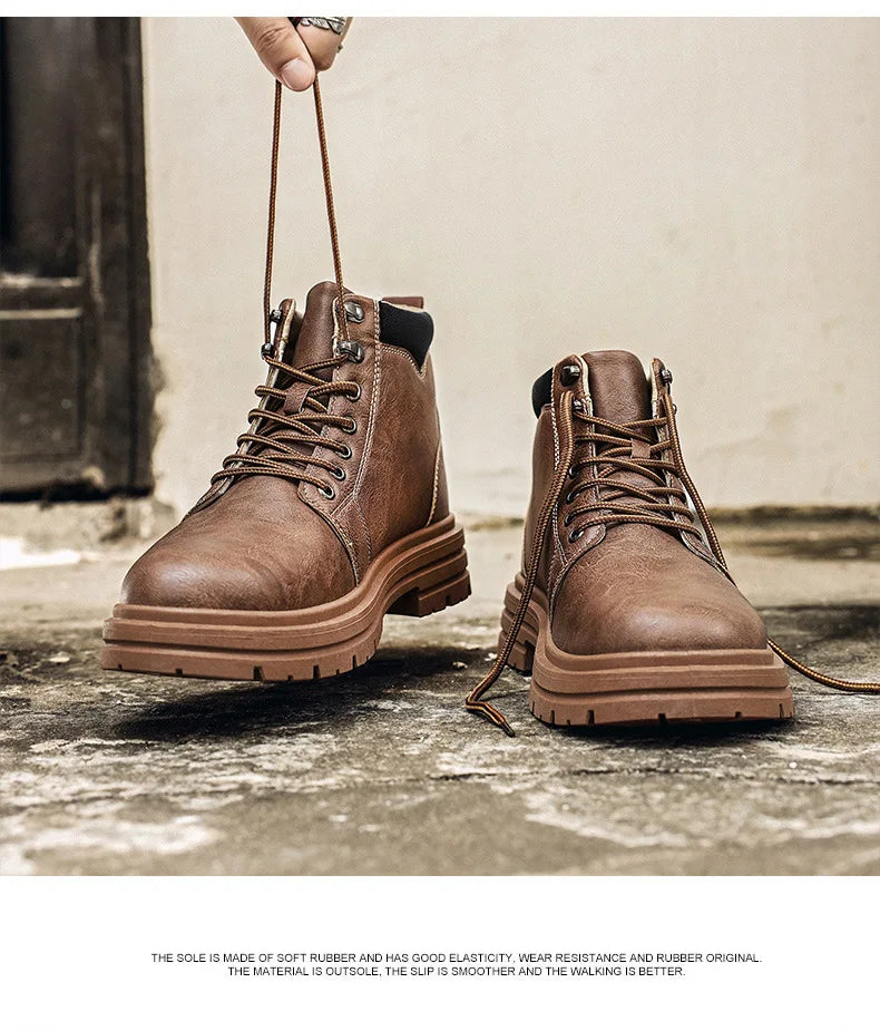 Luxury Men Boots Fashion Designer Motorcycle Boots for Men High Top Leather Casual Shoes Retro British Style Men Ankle Boots New