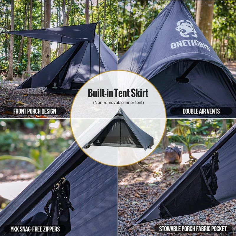 OneTigris TETRA Camping Tent 1-2 Person 3000mm Waterproofed Lightweight Backpacking Tipi Tent | Inner Mesh Tent Option Available