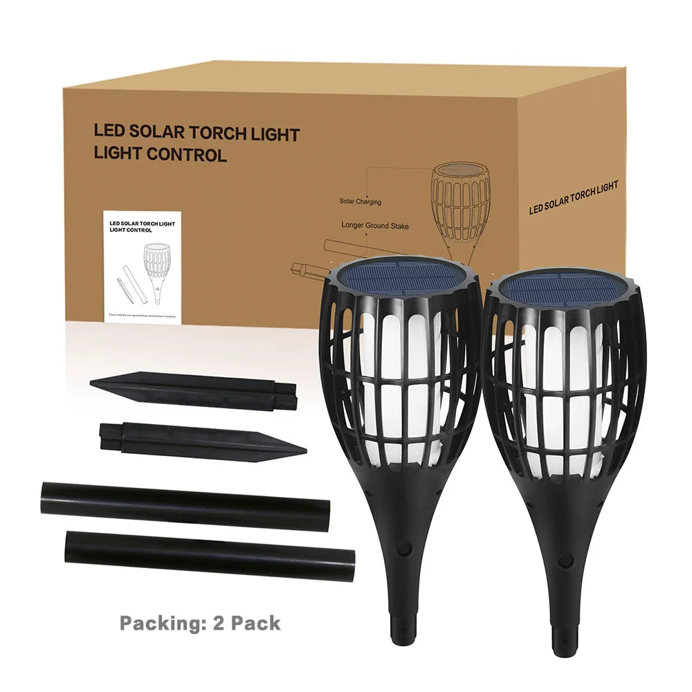 96LED Outdoor Solar Light Vertical Flame Torch Flickering Waterproof Garden Landscape Decorative ProjectionLawn Path Yard Patio