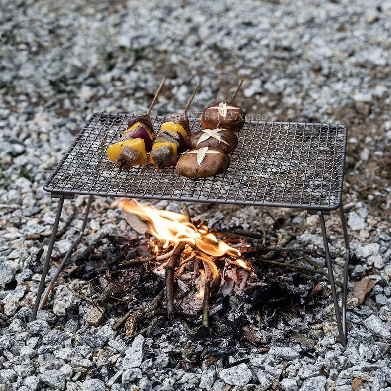 Outdoor Pure Titanium Grill Camping Table Portable Lightweight Net BBQ Wire Mesh Grate Mini Foldable Cooking Pot Rack