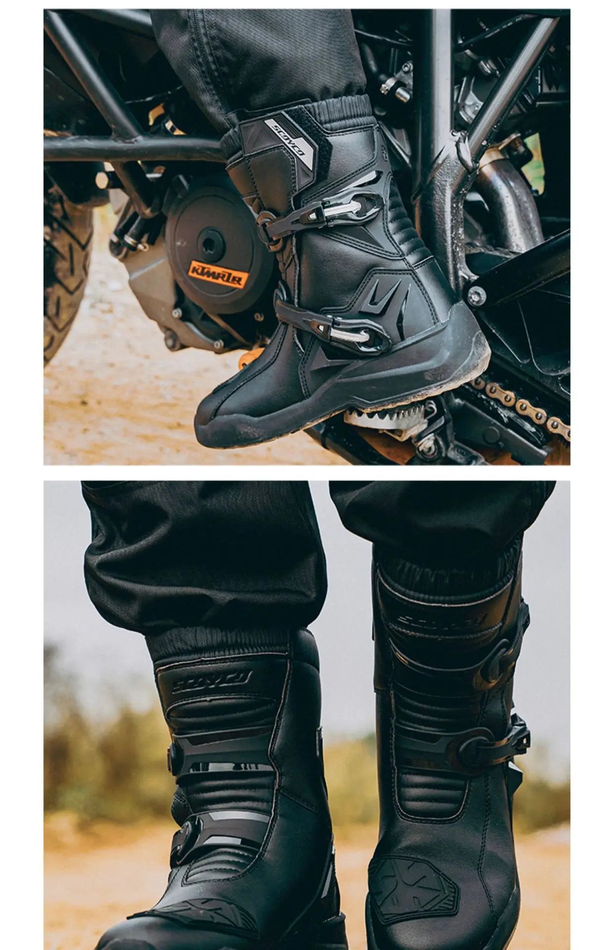 Scoyco Motorcycle Boots Wear-resistant Men's Biker Boots Anti-slip Motorcycle Boots Enduro Waterproof Leather Motocross Boots