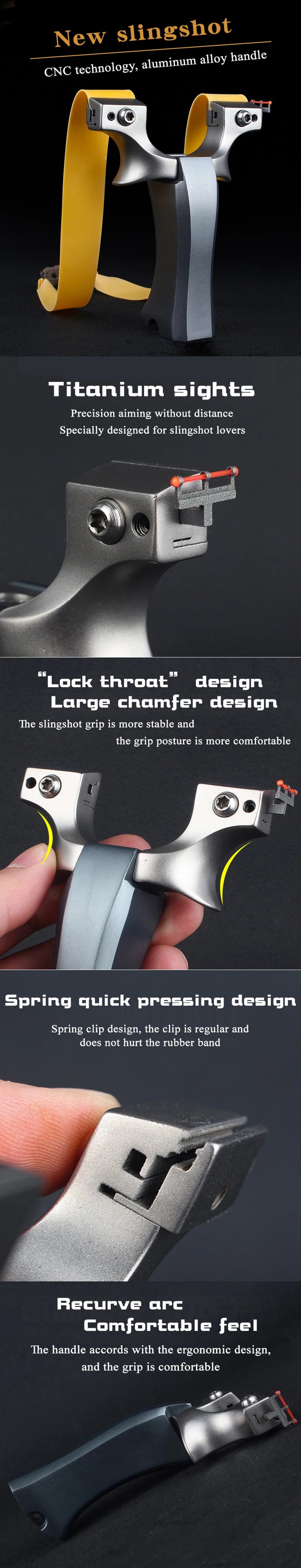 Aluminum Alloy Slingshot Stainless Steel Bow Head Ultra-high Craft Grinding Portable Hunting Equipment Must-have For Beginners