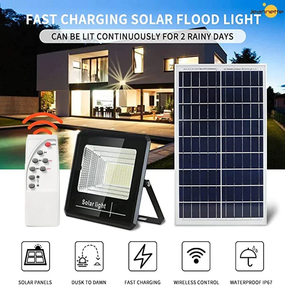 100W 220LED Solar Energy Light Waterproof Outdoor Solar Spotlight Lamp LED Flood Lamp Projector Lighting Fixture Floodlight