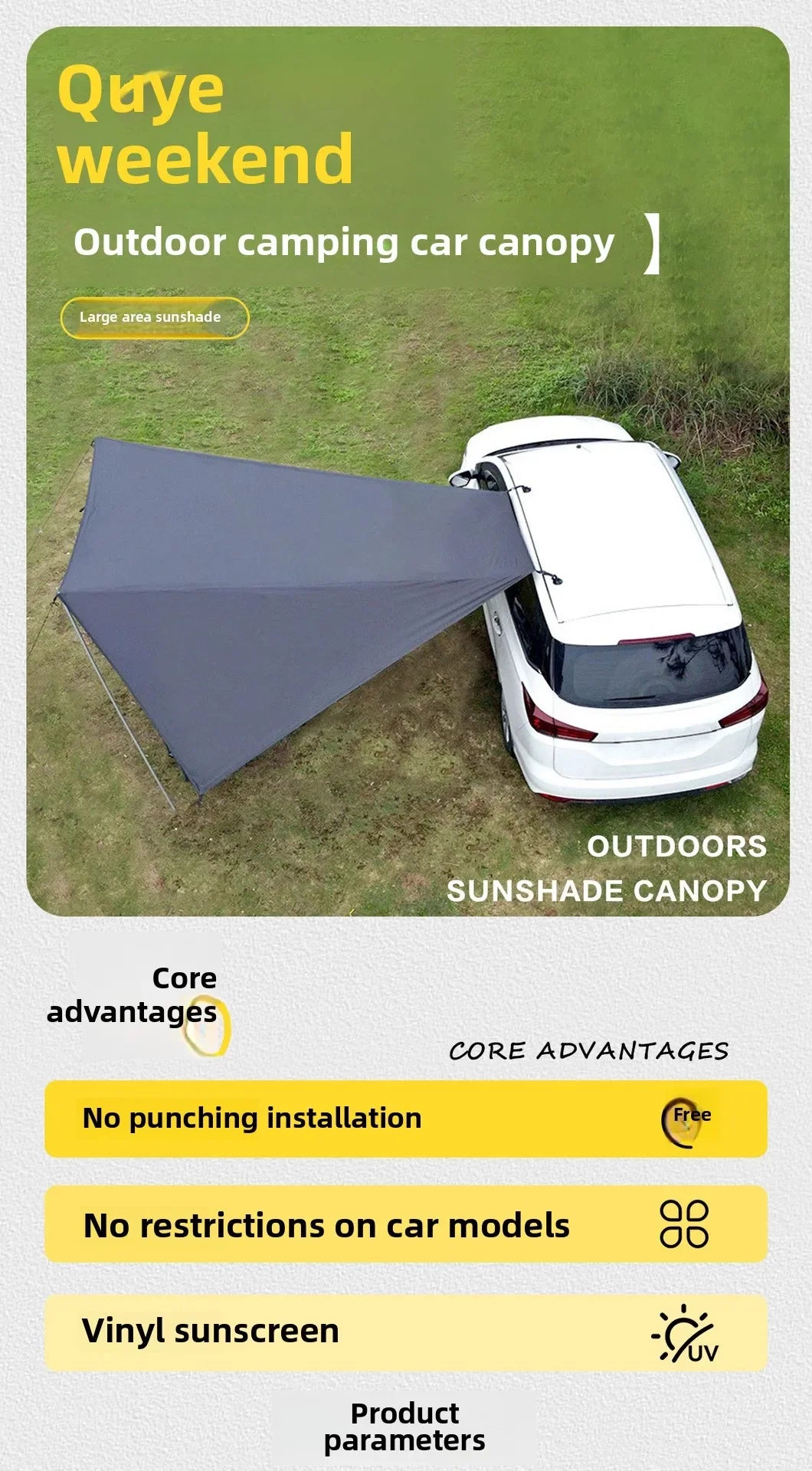 Outdoor Camping Car Side Canopy Awning Waterproof Tarp Tent Shade Outdoor Camping Car Awning Side Pergola Car Tail Tent Canopy