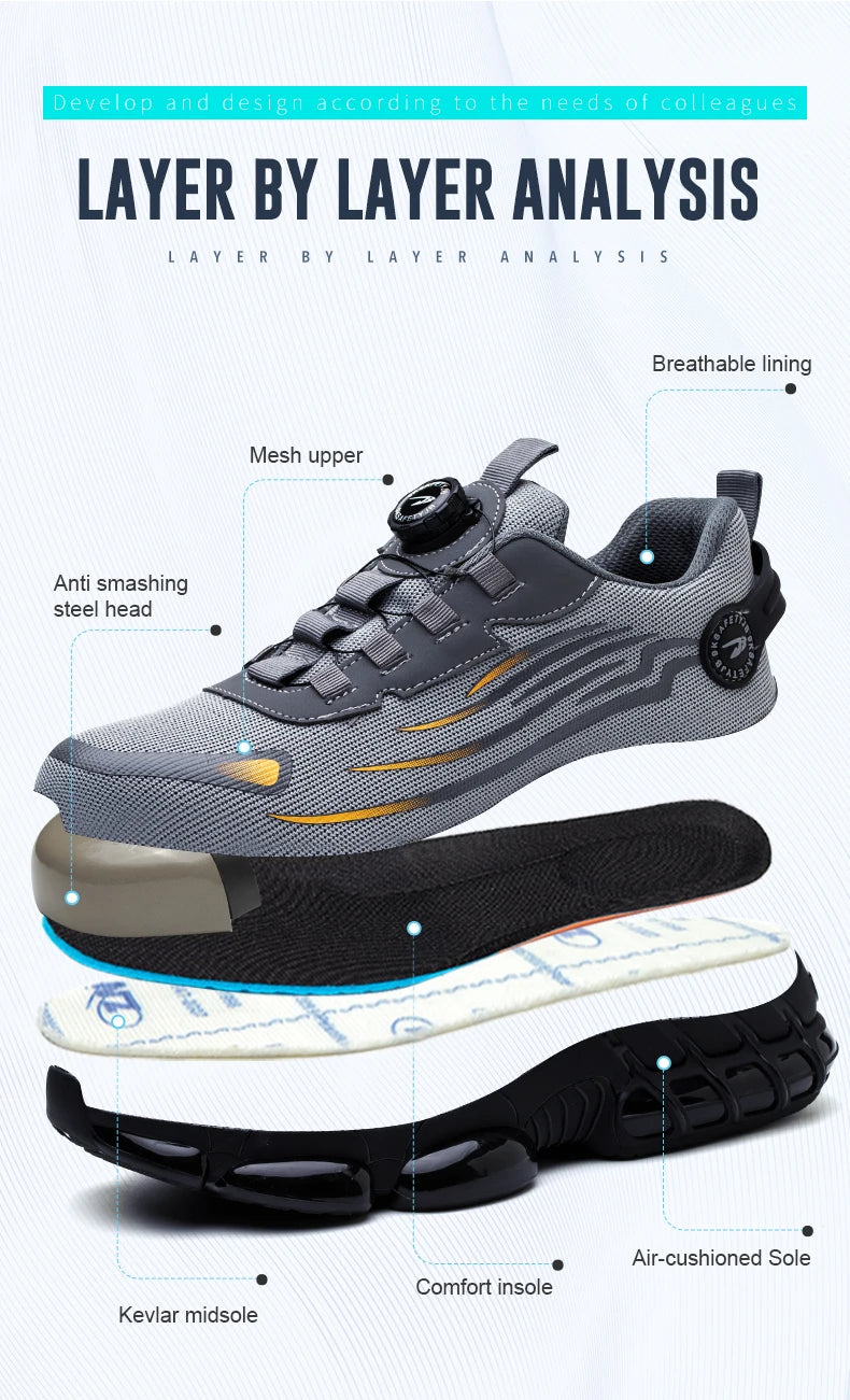 Rotating Button Safety Shoes Men Puncture-Proof Work Sneakers Protective Shoes Brand Indestructible Steel Toe Shoes Work Boots