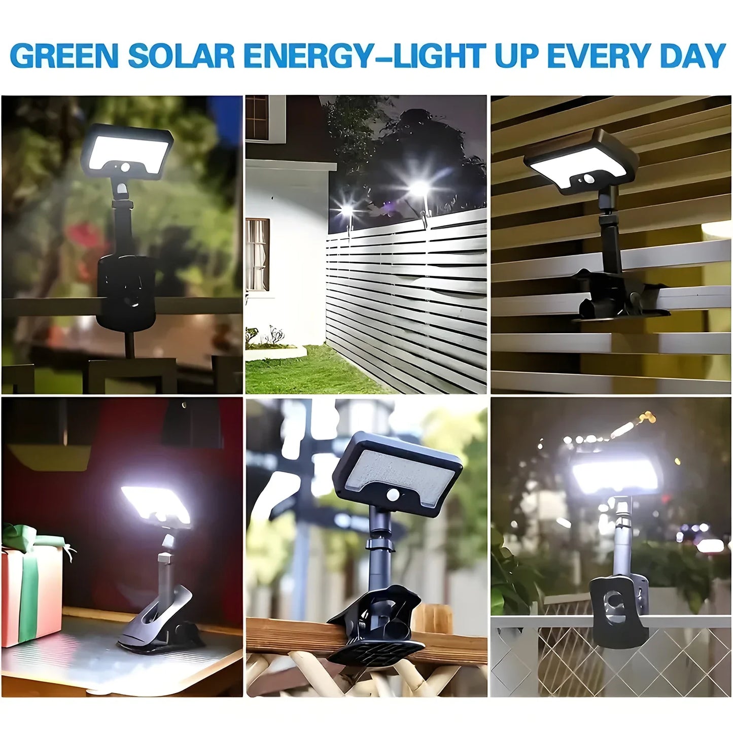 360° Rotatable Solar Motion Sensor Lights Outdoor Vertically Adjustable 4 Modes Waterproof Fence Clip-on LED Lamp for Camping