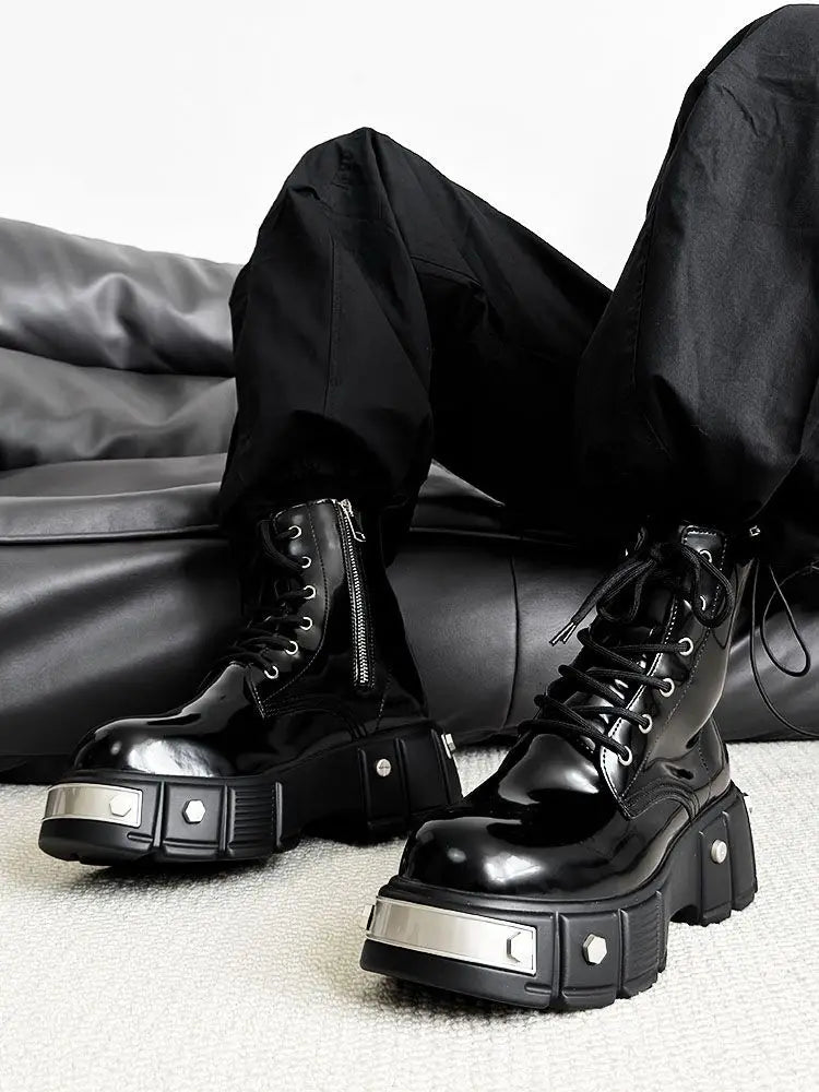 2025 Couple Platform Men's Punk Style European and American Zipper Locomotive British High-top Big Head Tooling Boots Women