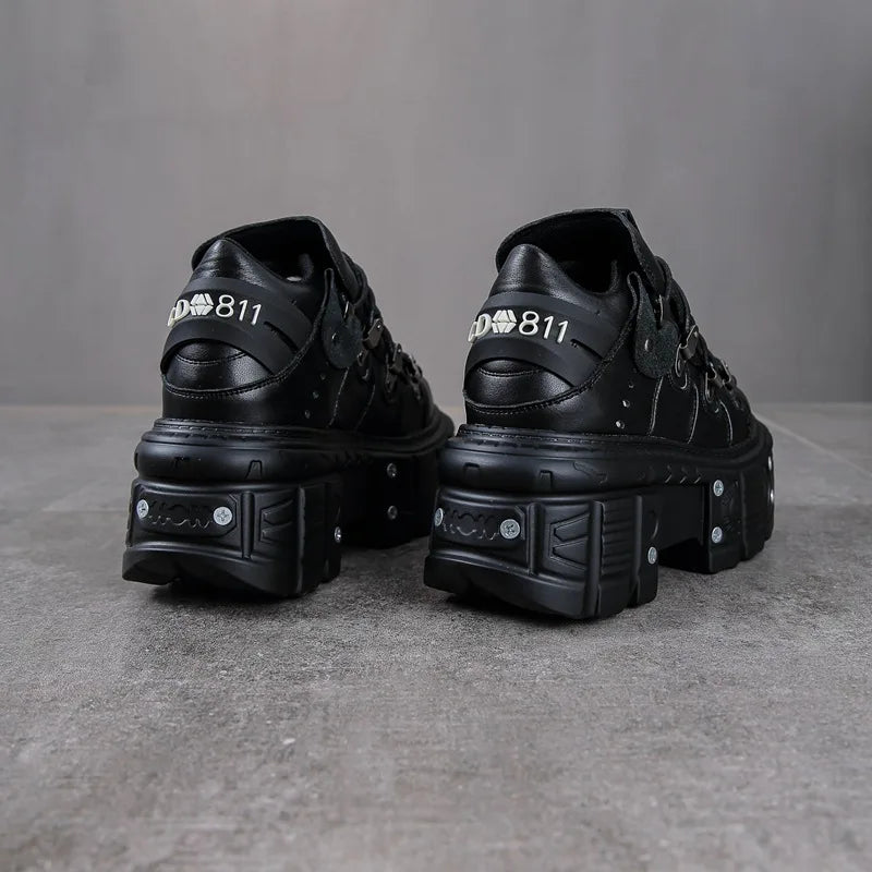 2025 New Black Dad Shoes 8cm Platform Women's Heavy Metal Personality Goth Punk Boots Men