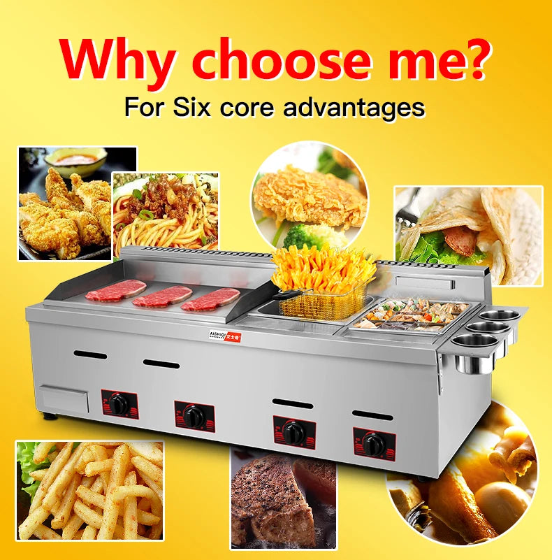 Commercial Stainless Steel Kitchen Grill Bbq Burger Fryer Hotplate Full Flat Ribbed Countertop Electric Griddle