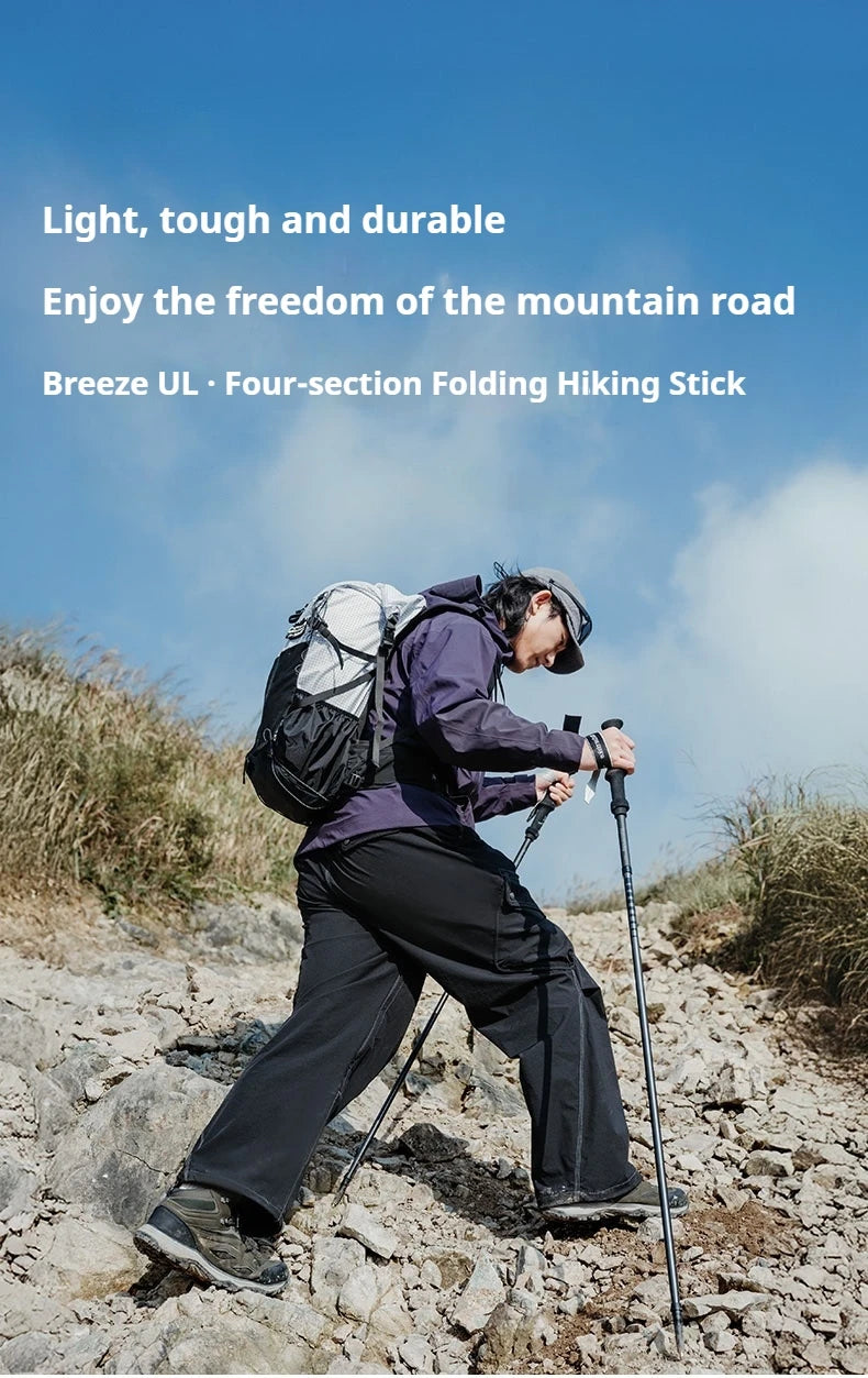 Naturehike Outdoor Alpenstock Carbon 4-sections Foldable Aluminum Alloy Ultralight Trekking Pole Adjustable Hiking Walking Stick