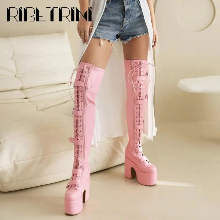 Punk Goth Women Motorcycle Boots Block High Heels Platform Shoes  Woman 2024 New Brand Luxury Fashion Design Cool Street Boots