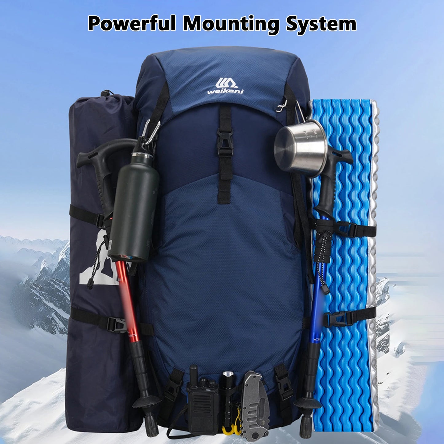 60L Nylon Mountaineering Backpack Lightweight Breathable Camping Hiking Gear with Adjustable Chest Buckle for Outdoor Camping