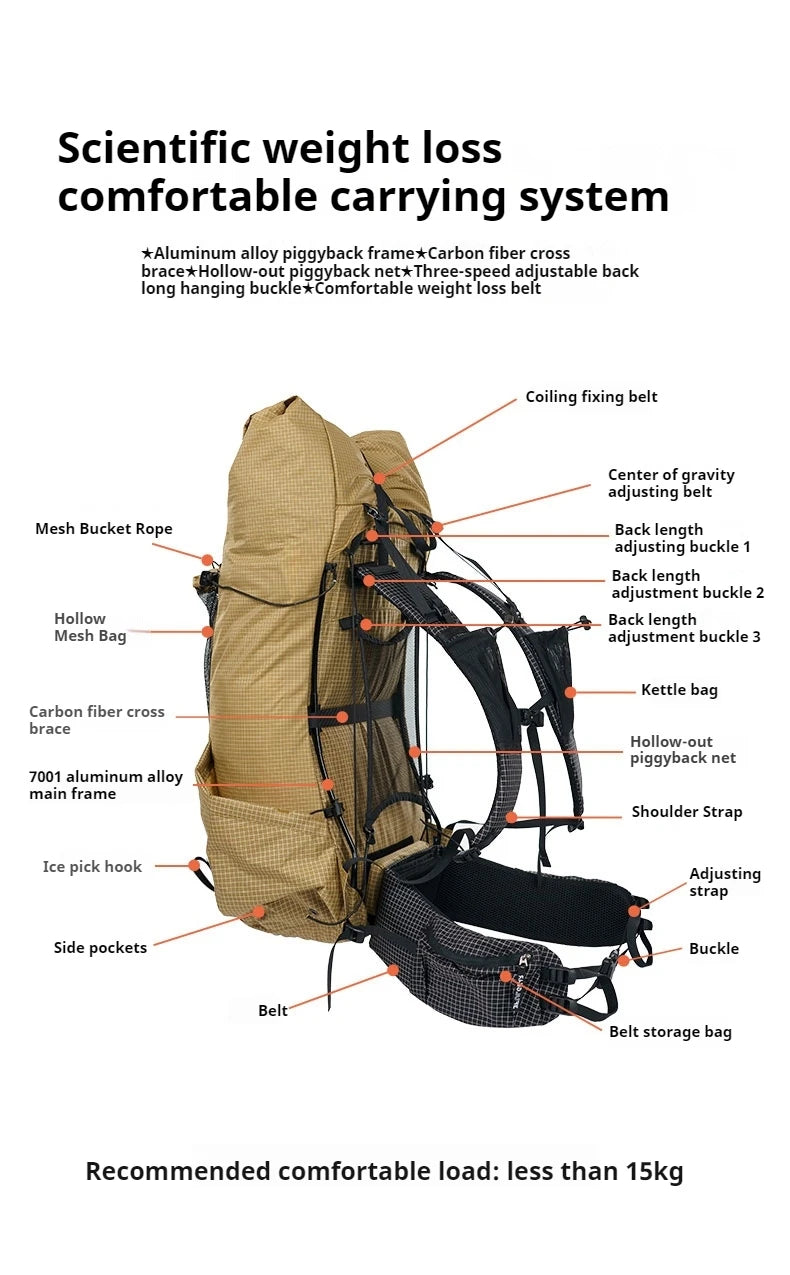 3F UL GEAR TianShan 35+10L Backpack 70D/210D Dyneema Ultralight Large Capacity Outdoor Camping Hiking Climbing Bag Waterproof