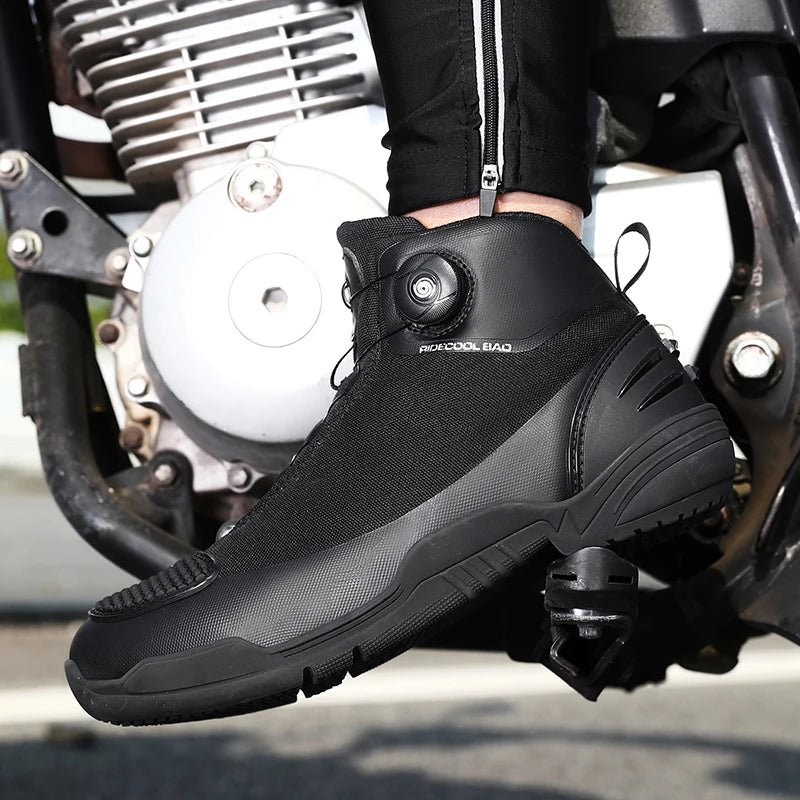 Men's Motorcycle Shoes New Waterproof Breathable Motorbike Shoes Men Motorcycle Short Boots Motos Bike Riding Shoes QK02