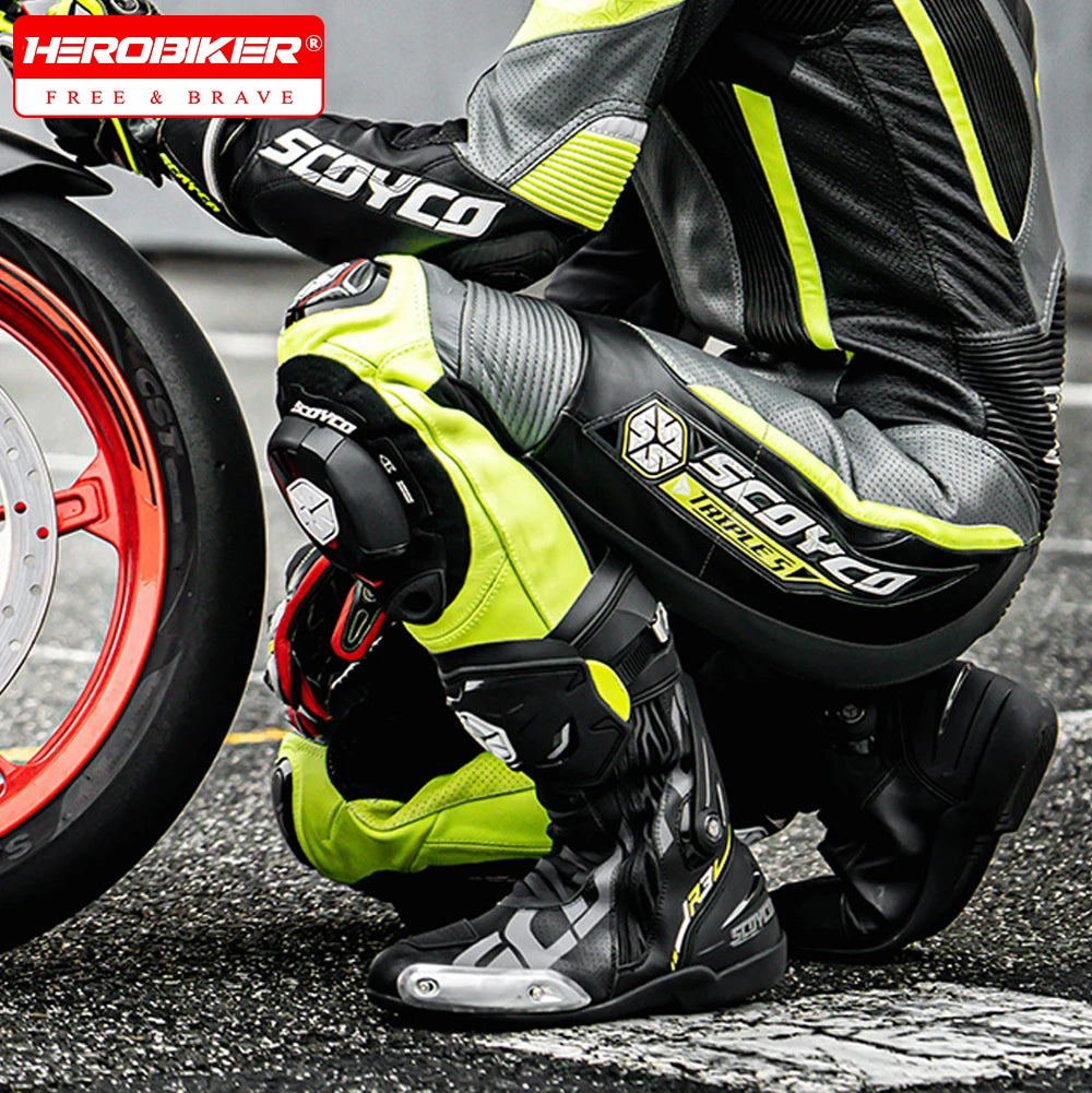 Scoyco Men's Motorcycle Riding Boots Anti-slip Motocross Shoes Anti-fall Rider Racing Road Cross-country With CE Certification