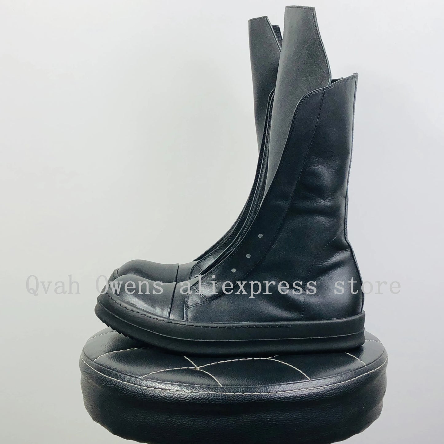 Men Casual High Top Boots Genuine Leather Luxury Trainers Lace Up Women Sneakers Zip High Street Autumn Flats Black Shoes