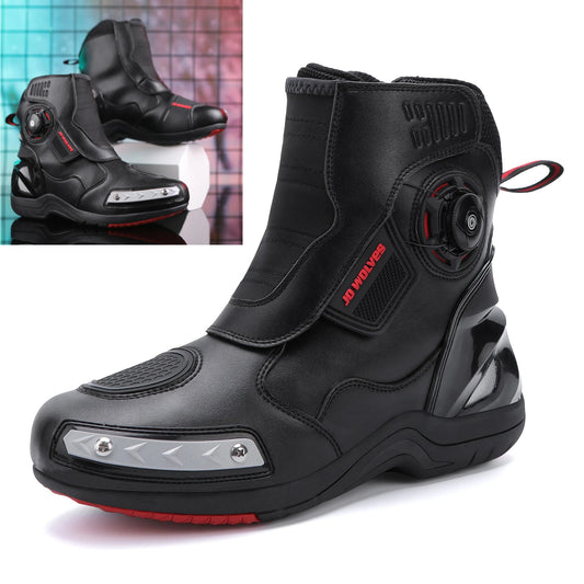 Retro Men Motocross Boots Waterproof Urban Riding Shoes Black Leather Motorcyclist Boots Wear-resistant Motorcycle Racing Shoes