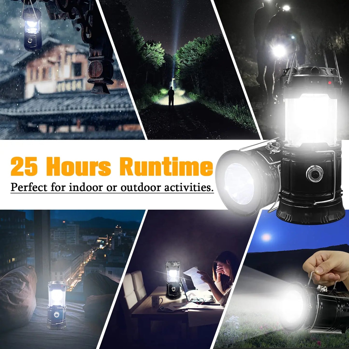 Solar Camping Lantern Collapsible LED Solar USB Rechargeable Lantern Flashlight Emergency Hanging Lights for Outdoor Camping