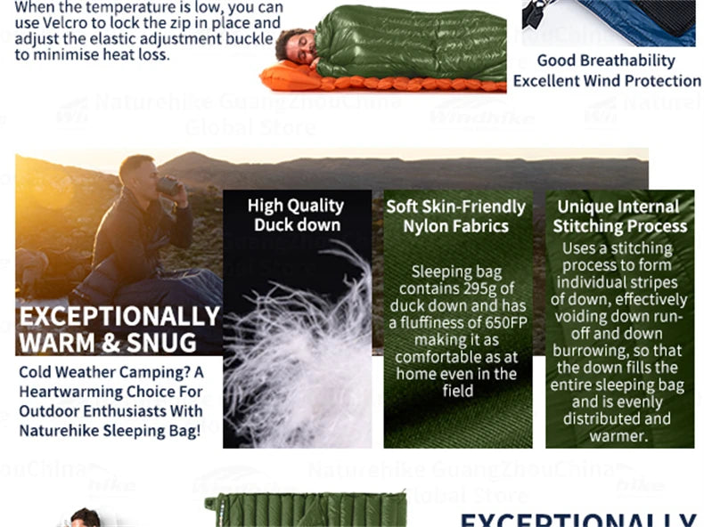 Naturehike Camping Duck Down Sleeping Bag CW295 Spring Warm Waterproof Splicable Double Quilt Ultralight Envelope Sleeping Bag