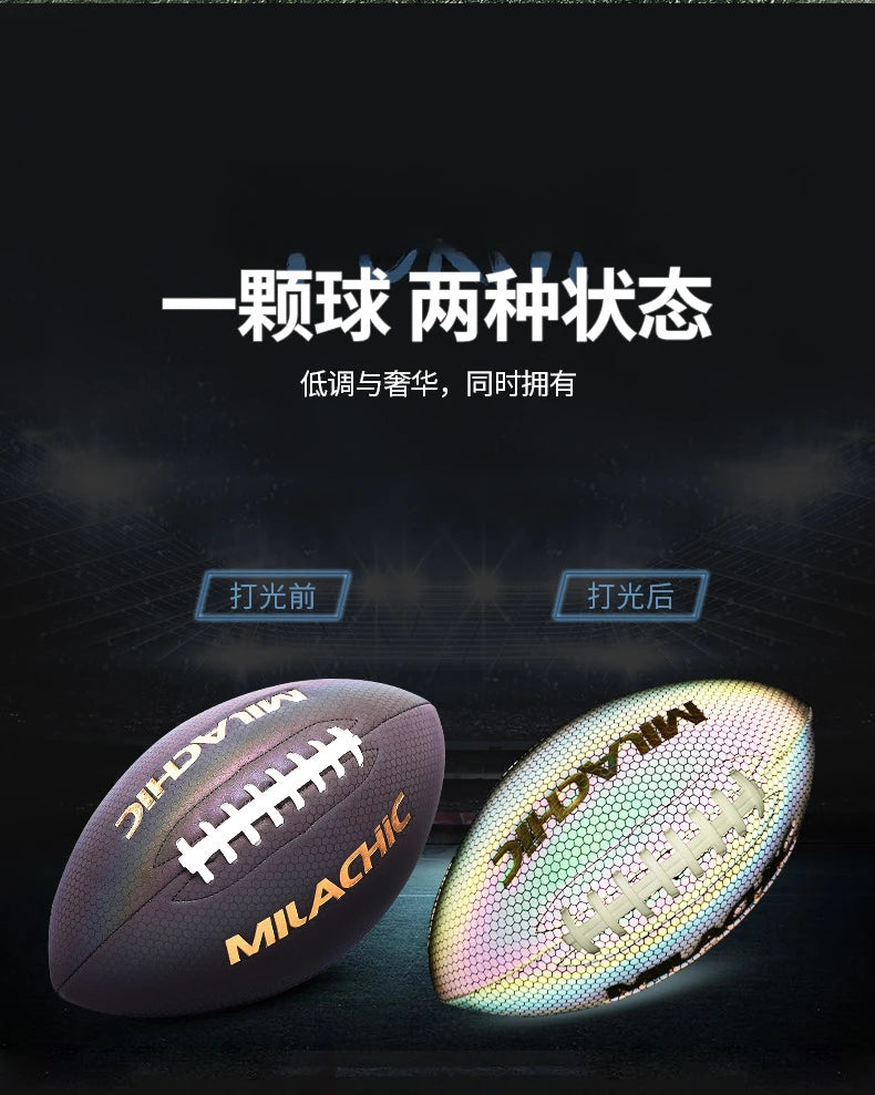 Training Reflective Rugby Ball Professional Grade Ball Toss Kick Practice for Youth Adult, Indoor and Outdoor Use, Size 3, 6, 9