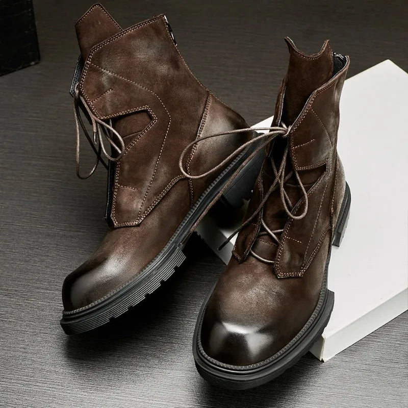 Motorcycle Riding Boots Genuine Leather British Leather Boots High Top Shoes Handmade Retro Men Leather Work Boot