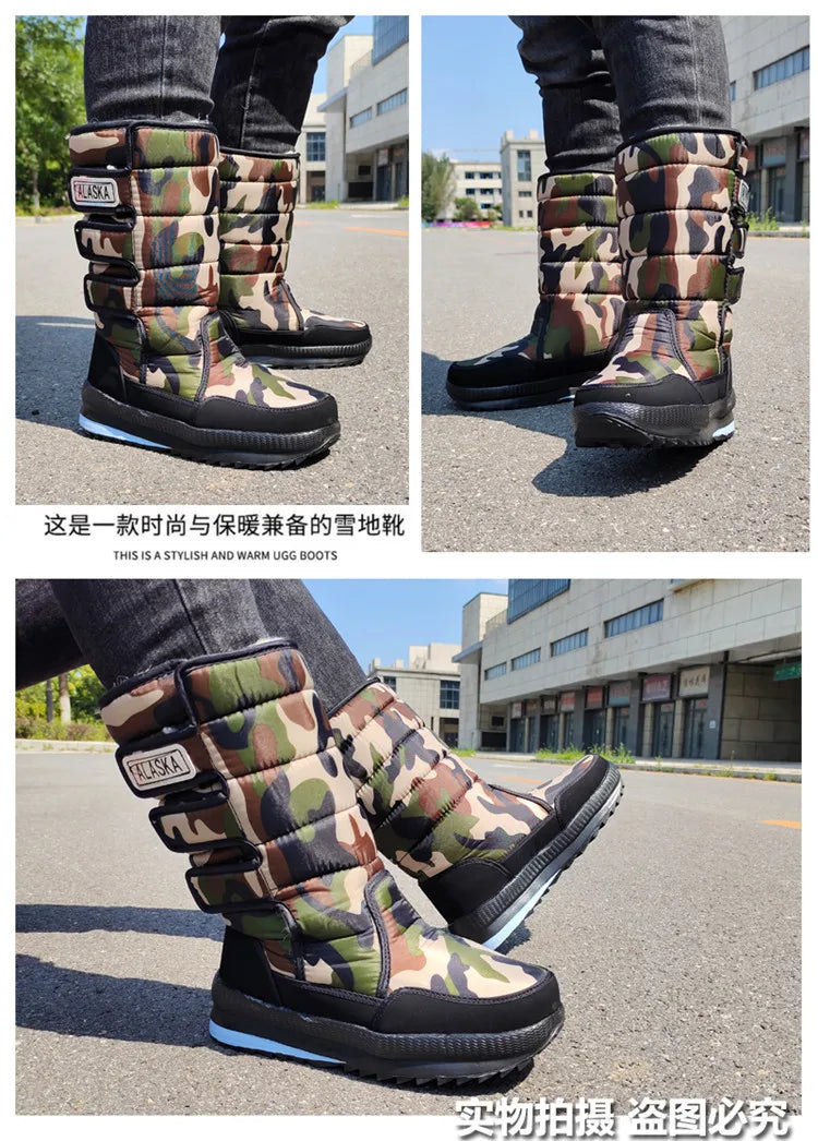 Winter Thick Men Snow Boots High Top Warm Cotton Shoes Lightweight Slip Resistant Camouflage Outdoor Boots