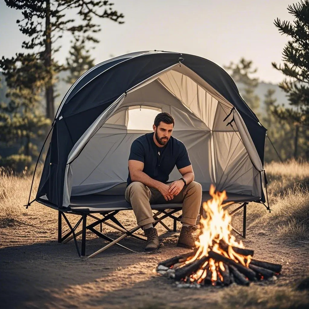 All-Season Camping Cot Tent 1-Person - Sturdy Cross-Braced Structure, for Fishing or Outdoor Activities,, Compact & Portable