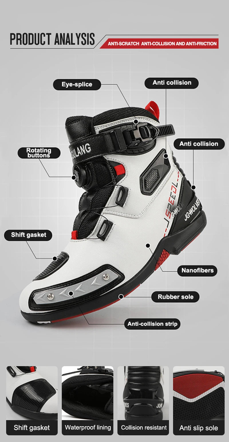 2024 New Motorcycle Boots Man Leather Motos Riders Protective Boots Waterproof Non-slip Motocross Mountain Racing Shoes