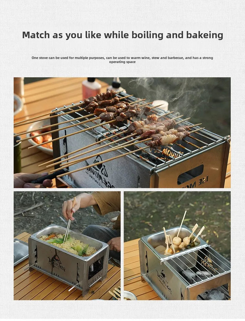 Camping Windproof Firewood Stove Stainless Steel Barbecue Grill Wood Burner Protable Outdoor Picnic Oden Cooking Furnace