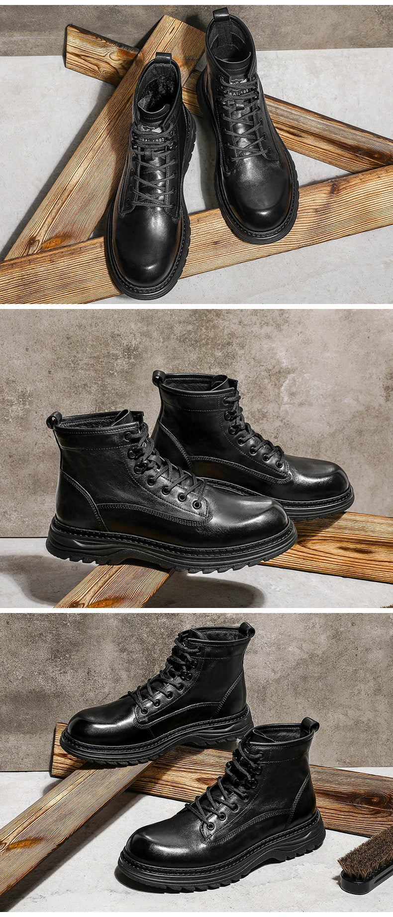 Desai Brand Men Boots Winter Cowboy Full Grain Genuine Leather Military Men Motorcycle Shoes Casual Work Fashion High Quality