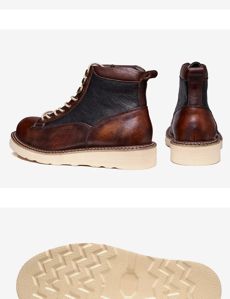 Motorcycle Riding Boots Short Face British High Top Leather Boots Retro Short Boots Velvet Style Casual Workwear Shoes