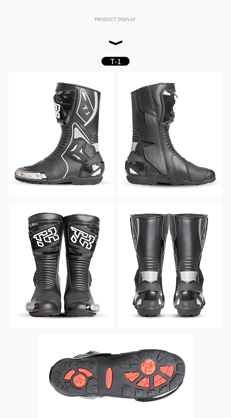 Motorcycle Road Racing Boots Professional Biker Shoes Motorbike Long Riding Protective Gear Shift Microfibe Leather boot