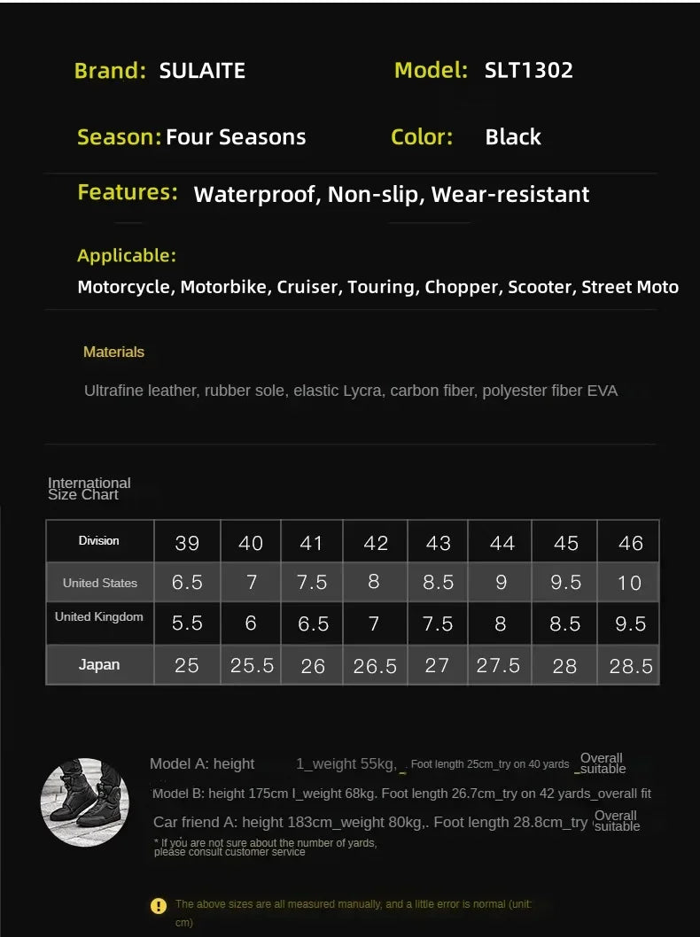 Sulaite Motorcycle Boots Men Waterproof Motorcyclist Boots Black Leather Motocross Boots Breathable Moto Biker Shoes