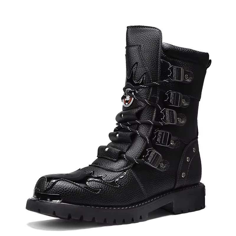Men's Motorcycle Boots Outdoor Boots Four Season Fashion Cycling Shoes High Top Mens Casual Boot PU Leather Boots Plus Size 46