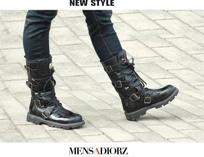 High Quality Motorcycle High Boots Black Thick Soled Anti Slip Tactical Boots Waterproof Casual Boots Outdoor Casual Shoes