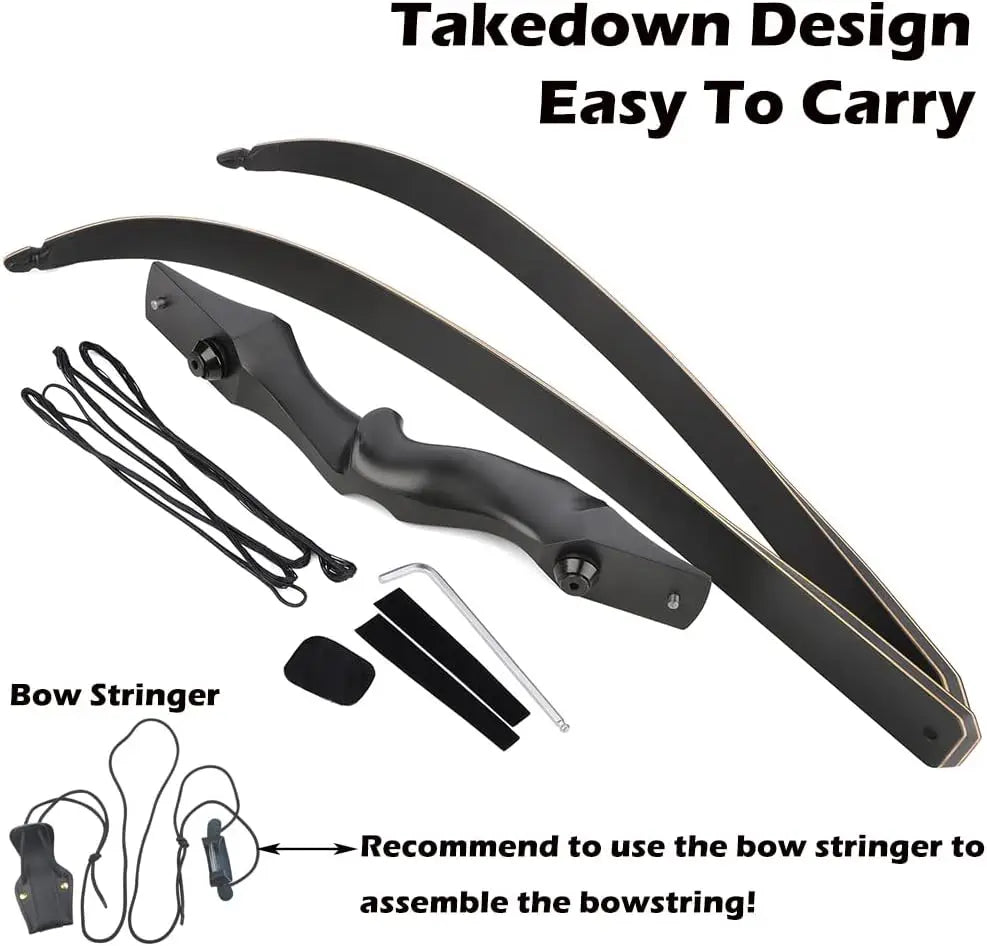58/60 Inch Archery Takedown Recurve Bow for Adults/Youth 25-65Lbs American Hunting Bow Magnesium Alloy Metal Riser Right Handed
