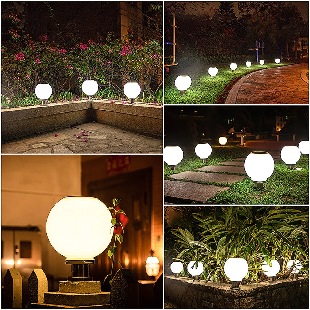 Solar Light Outdoor Fixtures Courtyard Garden Lawn Street Lights Round Ball Lamp External Landscape Patio Pillar Party Lighting
