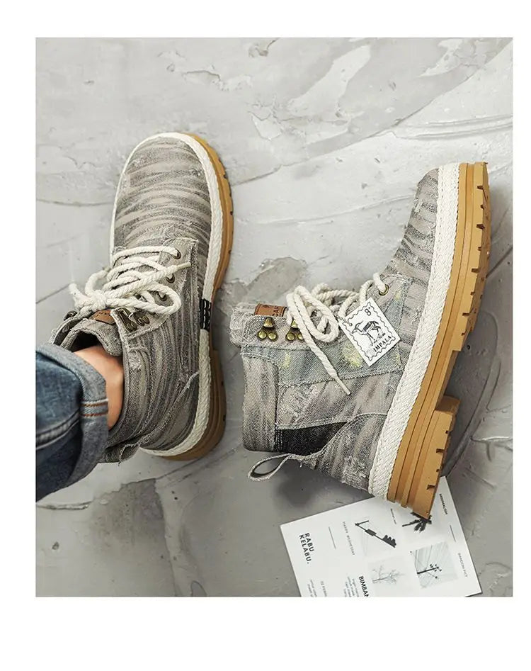 Motorcycle Riding Shoes Casual Commuter Boots Protective Fall Resistant Wear Boots Four Seasons Riding Shoes Denim Casual Shoes