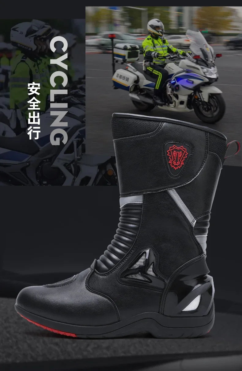 Motorcycle Boots for Men Women Riding Mid-Calf Ankle Protective Shoes Racing Long Boot Anti Slip Waterproof Moto Equipment