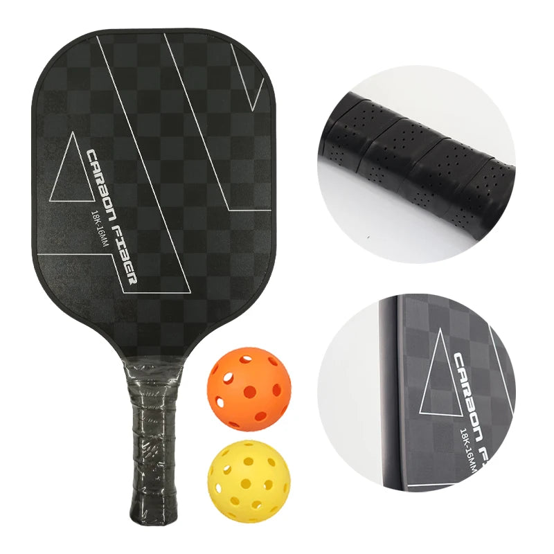 18K Pickleball Paddles With 2 Balls Premium Carbon Fiber Surface For Tennis And Pickleball Sports Equipment