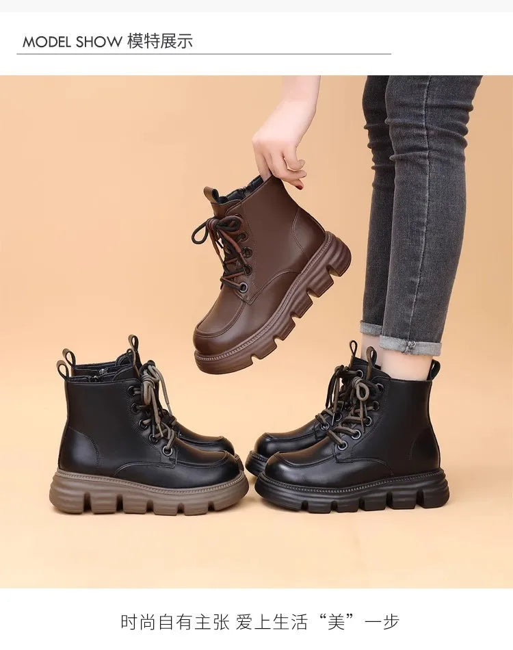 Women's Boots Winter New Fur Snow Boots Platform Plush Comfortable Anti Slip Warm Lace Up Cold Proof Cotton Ankle Boots Women