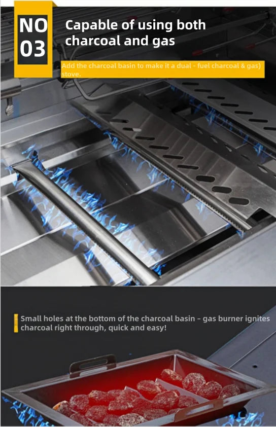 2025 Newest 304 Stainless Steel Built-in Courtyard Grill Gas Charcoal Dual Fuel Smoker BBQ Grill